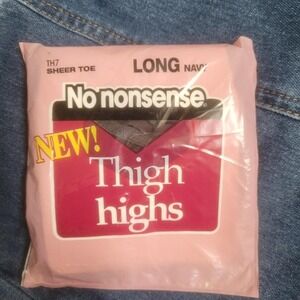 NEW Vintage No Nonsense Thigh High Stockings TH7 Long Navy Sheer Toe One Pair